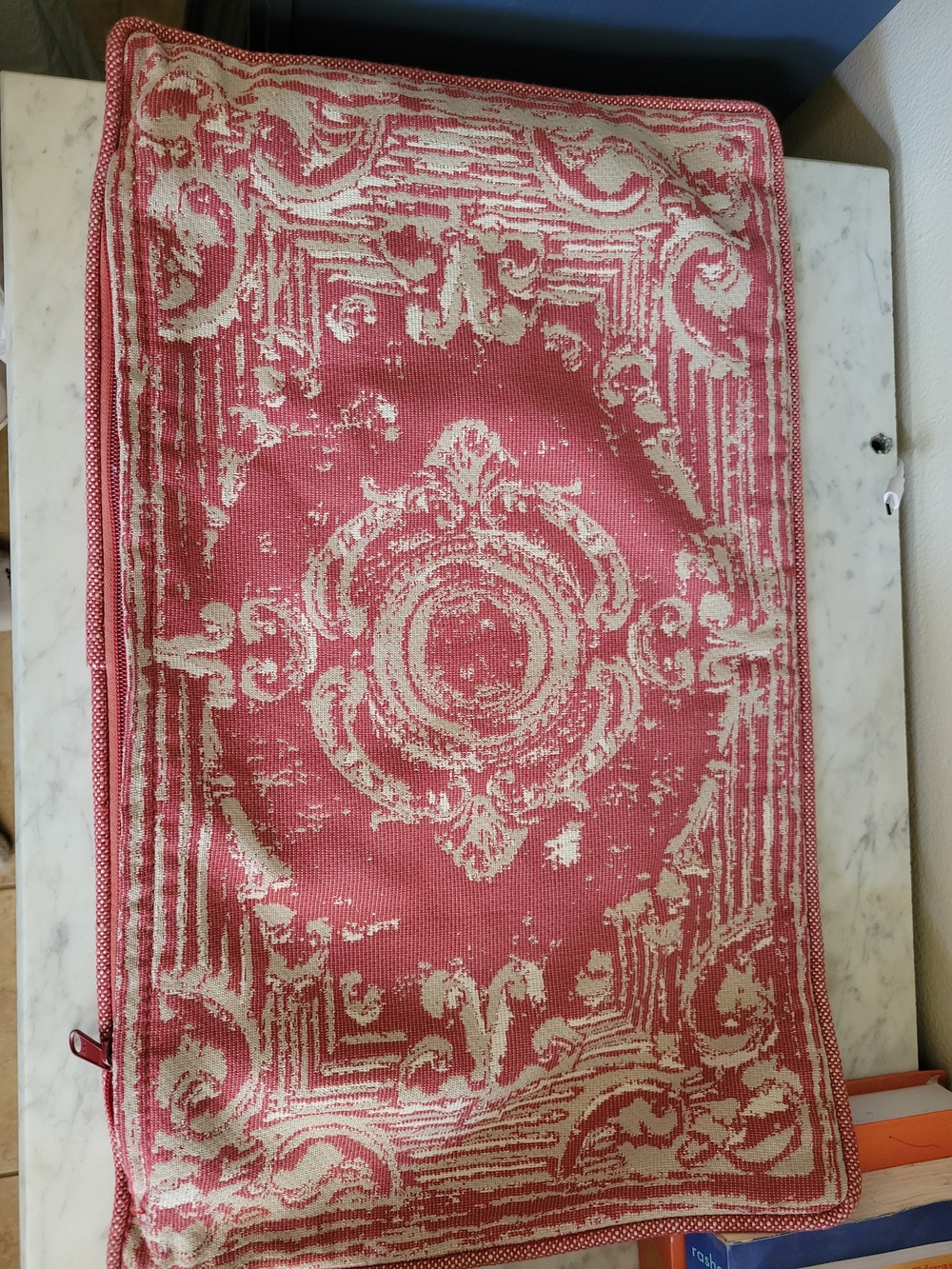 Restoration Hardware Red and Cream Damask Accent Pillow Cover